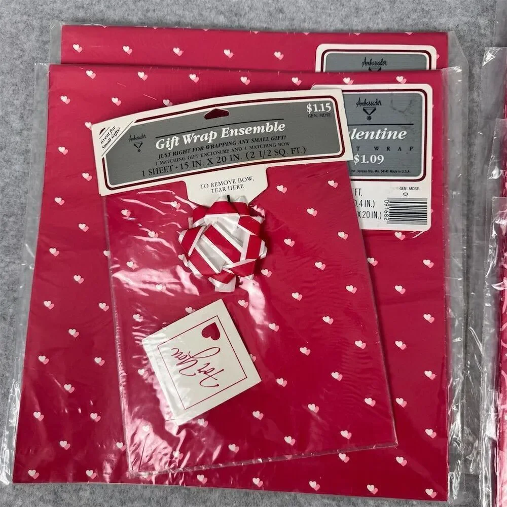 Ambassador Vintage Valentine's Day Heart Gift Wrap Paper Sheets Red 6 Pack